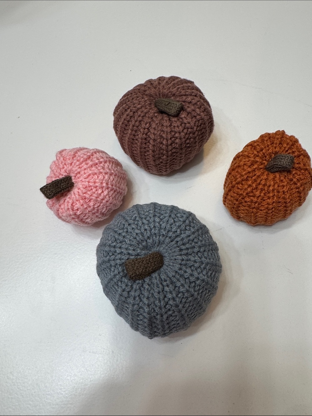 Handmade Knit Pumpkin Set - Pink, Brown, Gray, Orange - Home Accents #3